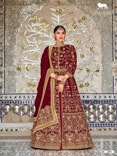 SENHORA DULHAN GOLD BY SENHORA 9000 VELVET FRONT AND BACK GOWN MANUFACTURER IN GUJARAT